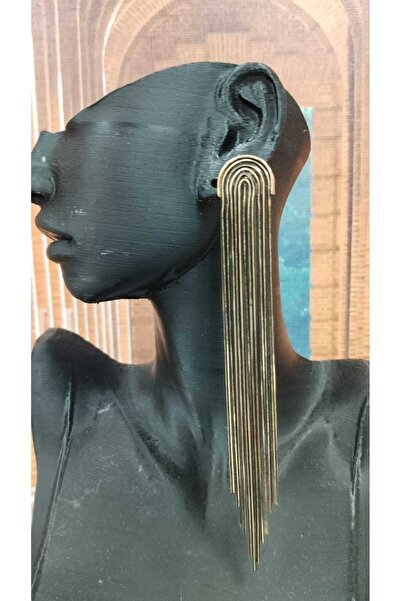 Sedaccessories KÜPE ,Uzun Sallantılı Siyah Gold Detaylı Abiye küpe