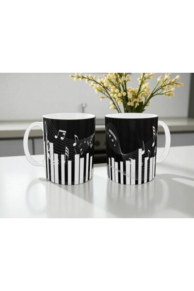 ALPŞAN TİCARET Piano Printed Mug Cup Gift for Music Teacher Mug Cup Sheet Music and Piano Mug Cup