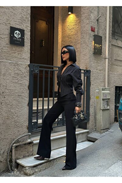 MY DEPO Cămașă din poplin pentru femei, cu detaliu cu nasturi, cu mâneci decoltate, cu cusături în relief