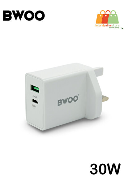 Bwoo شاحن حائطي مزدوج المنفذ بقوة 30 وات مع USB-C PD وشحن سريع USB