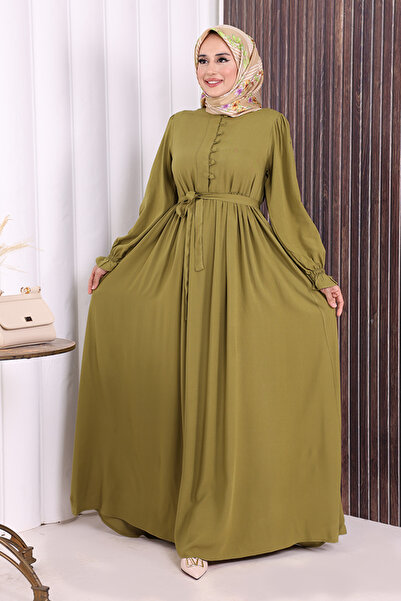 Bym Fashion Button Detail Dress 6055 Oil Green