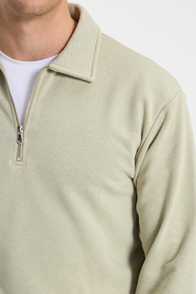 Tudors Ανδρικό φούτερ με φερμουάρ, βαμβακερό, 3 κλωστές, μπεζ, με λαιμόκοψη πόλο