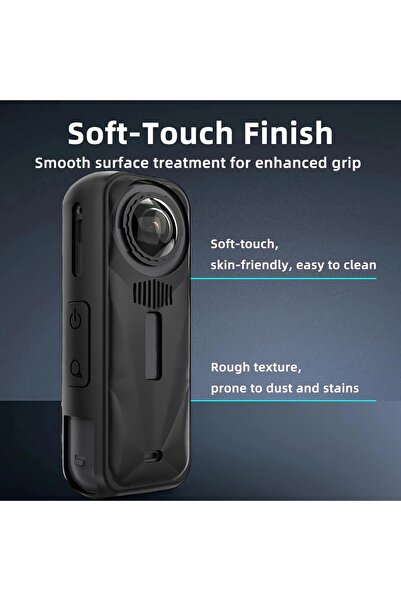 eWINNER Silicone Case for Insta360 X5 with Lens Cap, Strap & Lanyard (Black)