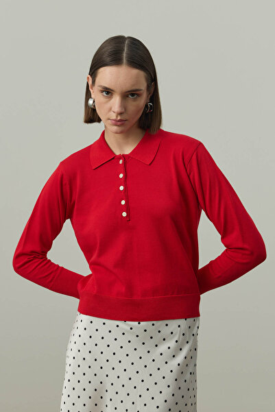 Fahhar Long Sleeve Polo Neck Knitwear Red