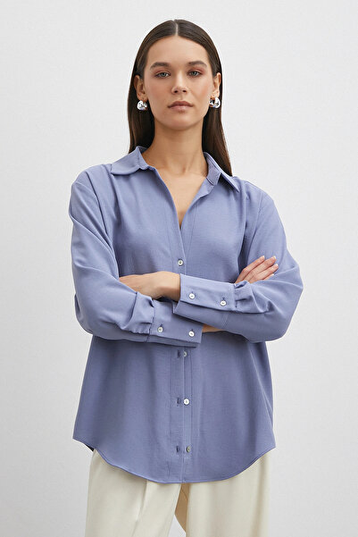 Never more Basic Polyester Shirt Indigo