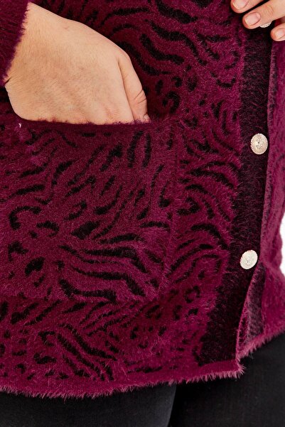 Laden Knitwear Large Size Women's Winter Bearded Thick Soft Mother Cardigan