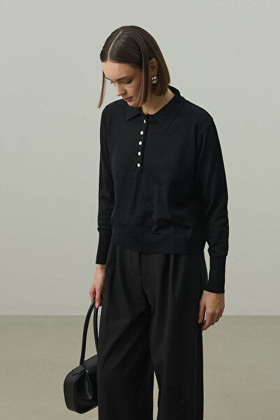 Fahhar Long Sleeve Polo Neck Knitwear Black