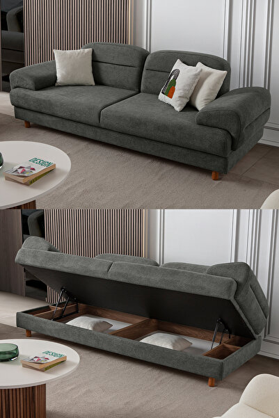 Eymense Lizbon Yataklı Sandıklı Üçlü Koltuk Antrasit