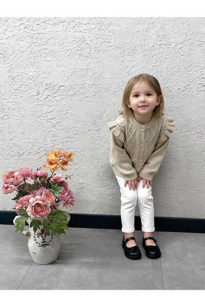 Gocoland Patterned Knit Design Ruffle Detail on the Shoulder Knitwear Cardigan