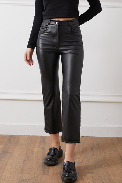 DPARİS Faux Leather High Waist Pocket Pants