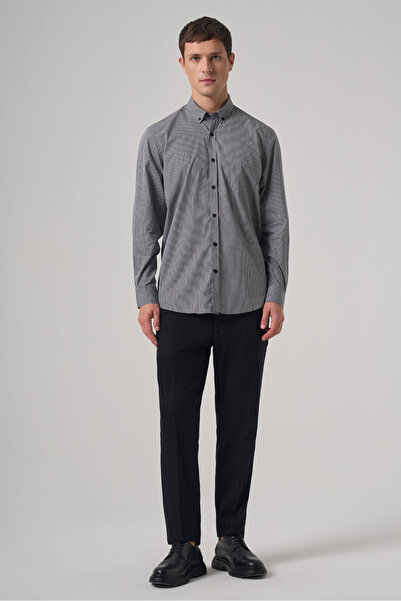 Morven Men's Black Cotton Trend Pitikareli Regular Fit Buttoned Collar Shirt