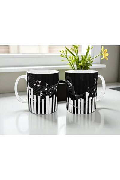 ALPŞAN TİCARET Piano Printed Mug Cup Gift for Music Teacher Mug Cup Sheet Music and Piano Mug Cup