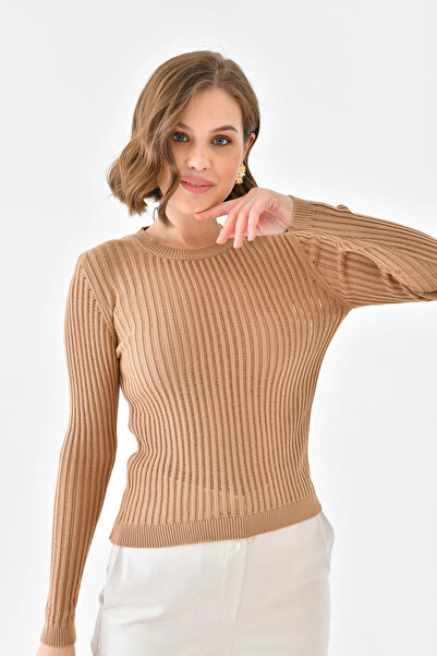 Park Karon Women's Crew Neck Knit Detail Knitwear Sweater