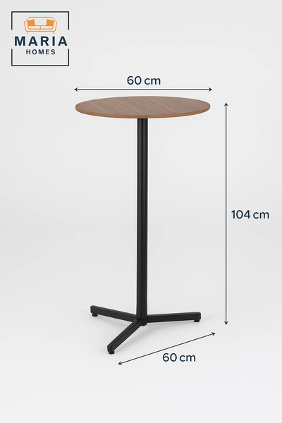 MARIA HOMES Modern Brown Round High Table 60×104 cm – Tall Café Bar Table with Metal Base