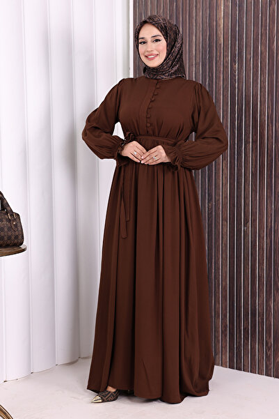 Bym Fashion Button Detail Dress 6055 Brown