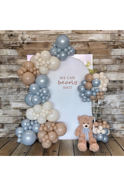 Öztürkpartievi Ice Blue Beige Balloon Chain 105 Pieces