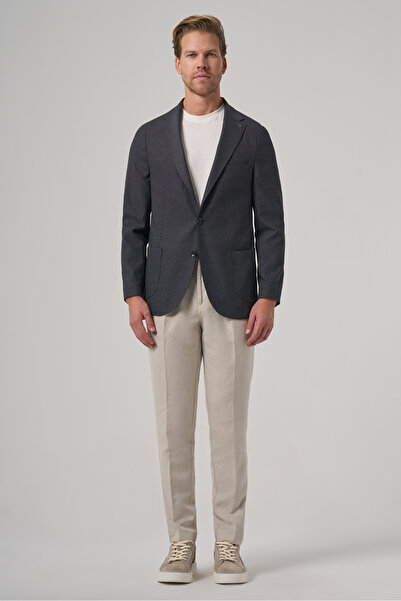 Morven Men's Anthracite Wool Slim Fit Mono Collar Jacket