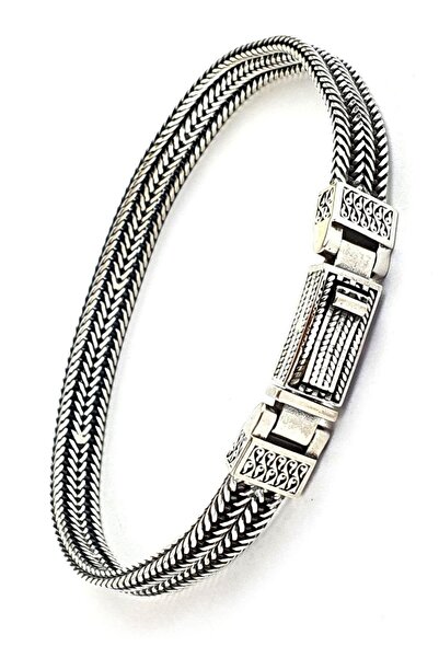 OSESHOP 925 ayar Gümüş Tasarım El İşi Hasır Örgü Erkek bileklik