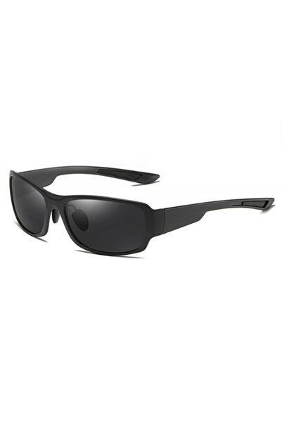 GERICOM - Sport sunglasses, rectangular shape, polarized, UV filter, black lens, black frame