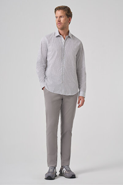 Morven Men's Black Cotton Trend Striped Dynamic Fit Hard Collar Shirt