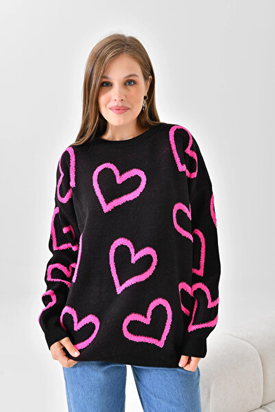 Park Karon Pulover de tricotat casual cu model de inimă guler rotund pentru femei