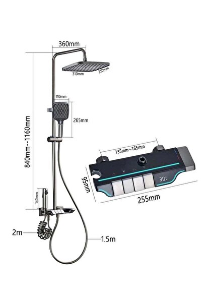 genernic مجموعة دش كاملة مع رأسين، رشاش بيديه، خرطوشة نحاسية وشاشة رقمية — Matte Bla