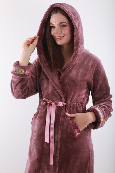 Wild Love Παλτό με κουκούλα με κέντημα από 100% μπαμπού – Μαλακά, ζεστά και κομψά ρούχα για το σπίτι