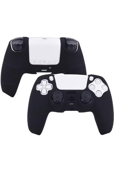 eWINNER Leather Texture Soft Silicone Case for Sony PlayStation 5 DualSense Controller (Black)