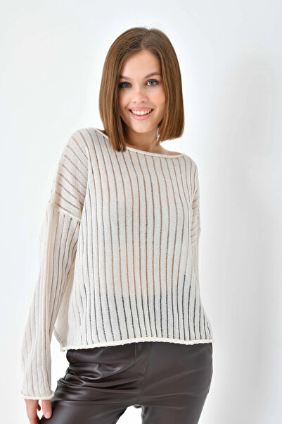 Park Karon Women's Boat Neck Knit Detail Casual Knitwear Sweater