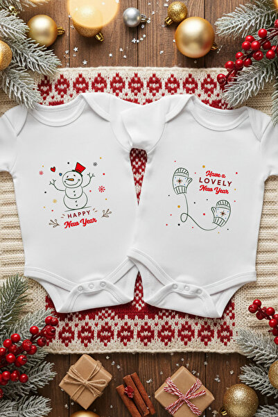 Messido 2-Piece New Year Themed Printed Baby Bodysuit Set (100% Cotton)