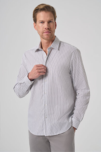 Morven Men's Black Cotton Trend Striped Dynamic Fit Hard Collar Shirt