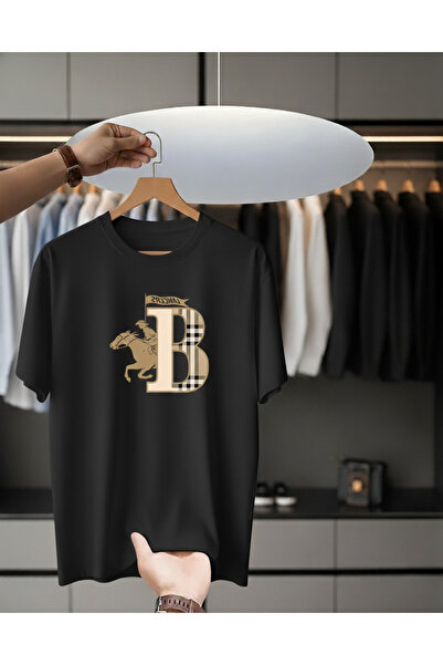 İnazuma Outdoors تي شيرت أسود اللون للجنسين قصة فضفاضة مطبوع مصنوع من القطن بأكمام قصيرة وياقة دائرية على شكل حصان