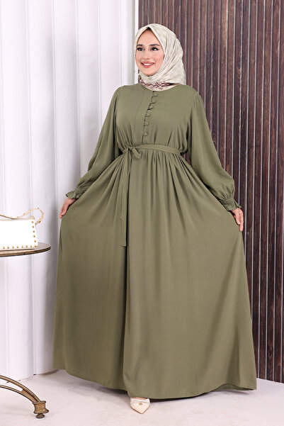 Bym Fashion Button Detail Dress 6055 Khaki