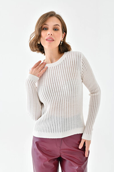 Park Karon Women's Crew Neck Knit Detail Knitwear Sweater