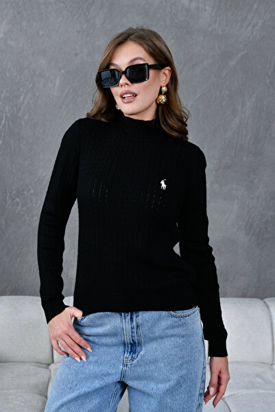 Park Karon Women's Mock Neck Hair Braid Embroidery Detailed Knitwear Sweater