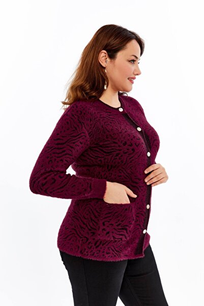 Laden Knitwear Large Size Women's Winter Bearded Thick Soft Mother Cardigan