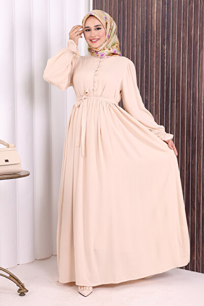Bym Fashion Button Detail Dress 6055 Stone