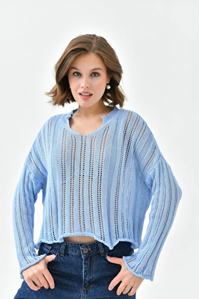 Park Karon Women's Mock Neck Knitted Detailed Crop Knitwear Sweater