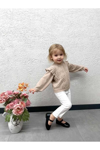 Gocoland Patterned Knit Design Ruffle Detail on the Shoulder Knitwear Cardigan