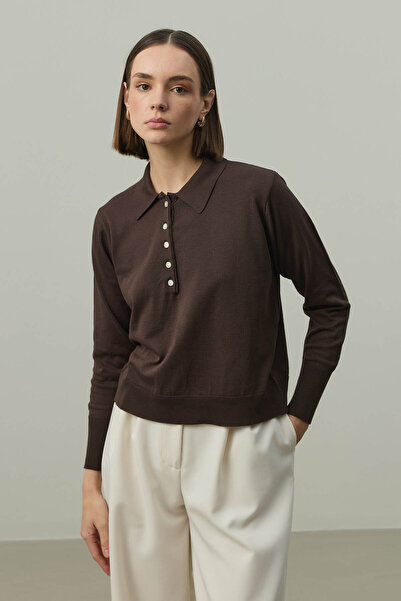 Fahhar Long Sleeve Polo Neck Knitwear Brown