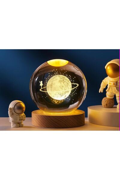 ATLT ATLANTİS 3S KRİSTAL CAM KÜRE SATÜRÜNLÜ KIZ AHŞAP TABANLI LED IŞIKLI USB ...
