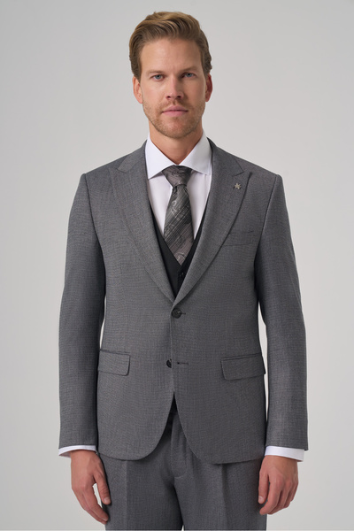 Morven Men's Black Polyviscon Trend Patterned Slim Fit Vest Set Combination Suit