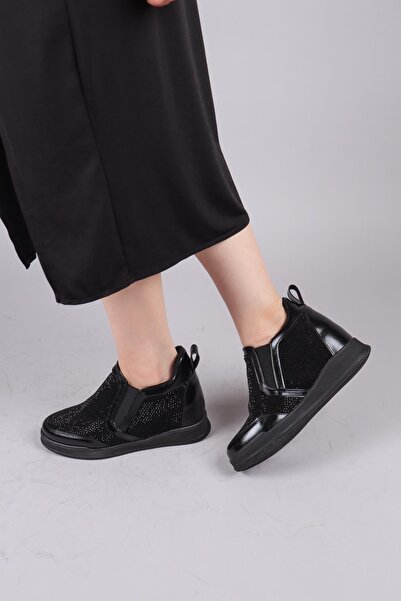 Birikon Si̇trah Suede-Skin g Paneled Stone Hidden Wedge Sneakers Black