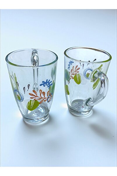 Paşabahçe Glass Soft Drink Cup Wide Handle Juice Cocktail Presentation Serving Large Cup Patterned 325Cc 2 Pieces
