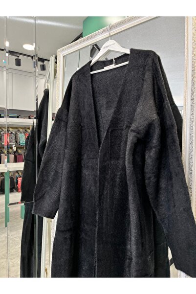 MRM MERAM BUTİK Adn Angora Cardigan - Black - Standard (Size 42-46 Compatible)