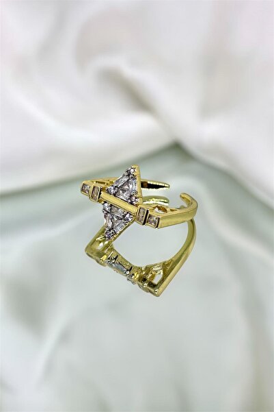 MatmazelLavinya نموذج مثلث من الذهب قابل للتعديل مع حجر الزركون