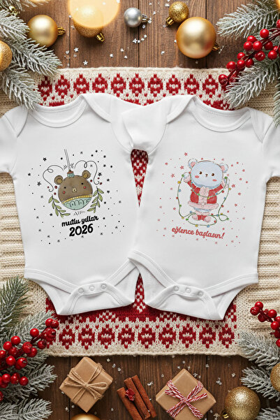 Messido 2-Piece New Year Themed Printed Baby Bodysuit Set (100% Cotton)
