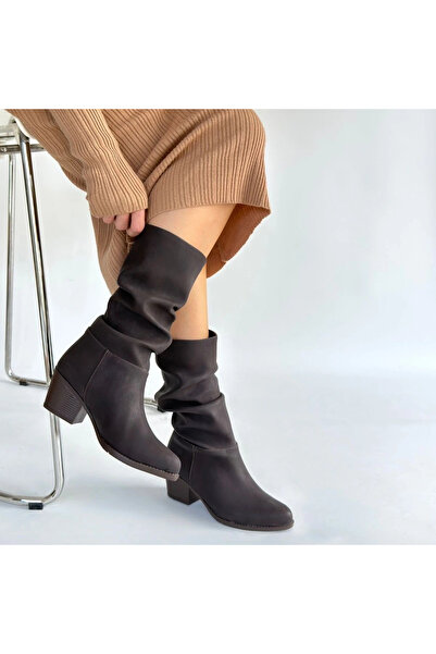 hibiscus Yior Brown Nubuck Heeled Boots