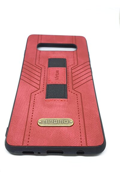 Generic Samsung Galaxy S10 Leather Back Protective Case with Grip by AirBird - Red, Synthetic Leather
