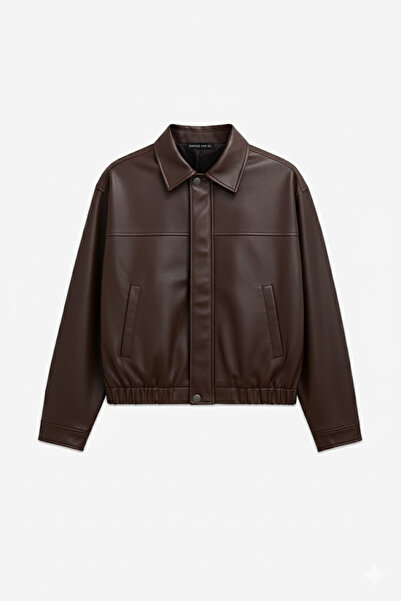 BARRELS AND OIL Women's Snap Fastener Leather-Look Jacket - Bitter Brown